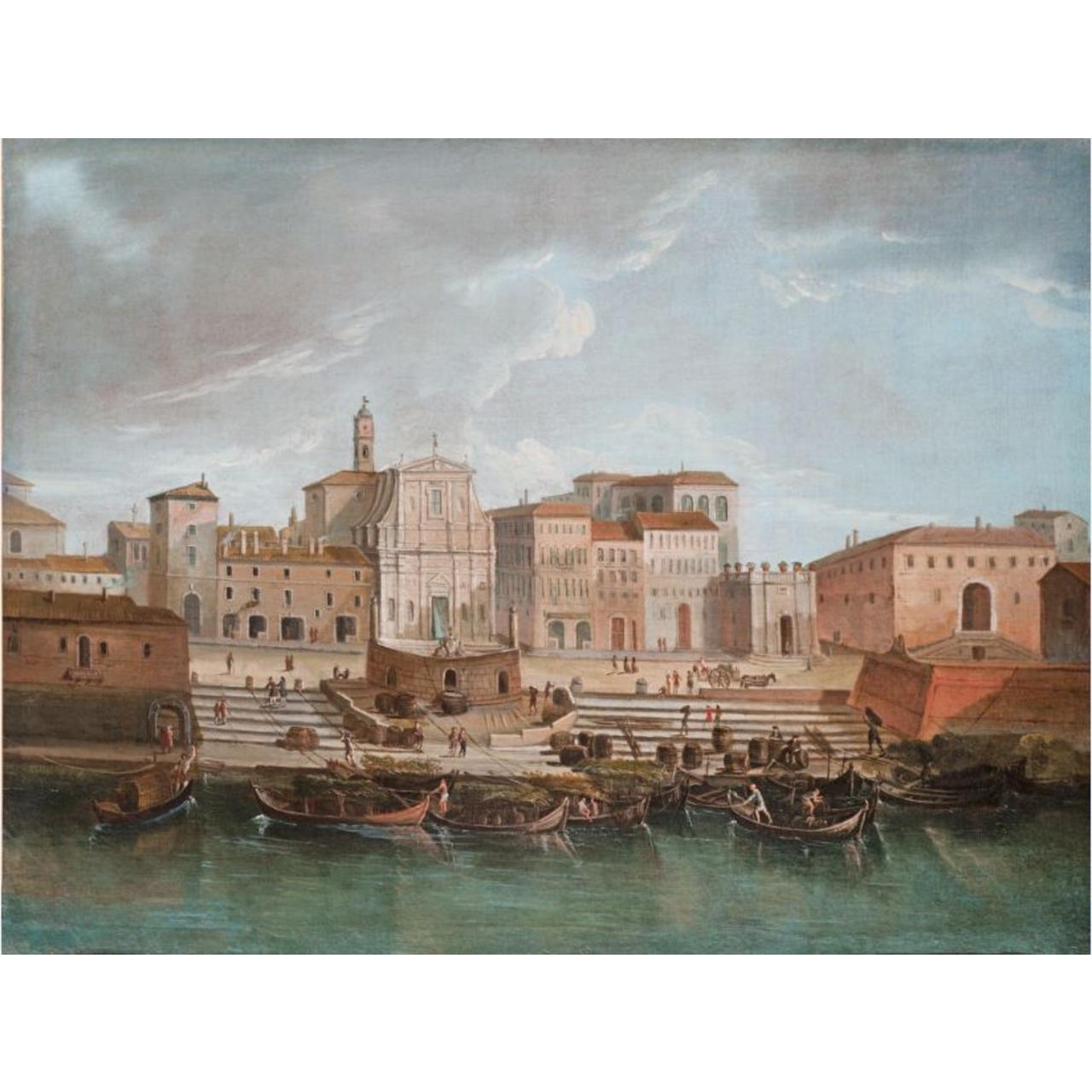 Dipinto: Coppia di vedute fluviali: Il Porto di Ripetta (I)